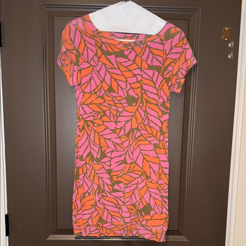 Trina Turk Pink & Orange Leaf Print Mini Dress